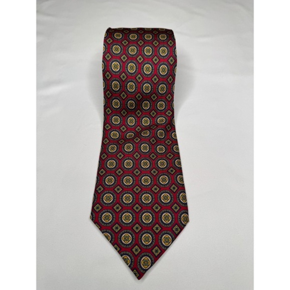 Veneziani Red Geometric Medallion Silk Tie Made in Italy Mens Necktie 59x3.75